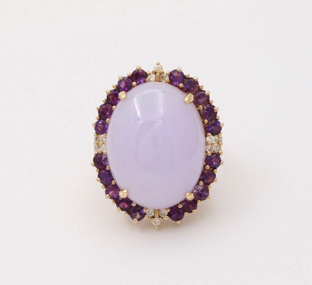Vintage Cocktail Lavender Amethyst Diamonds 14K Yellow Gold Ring