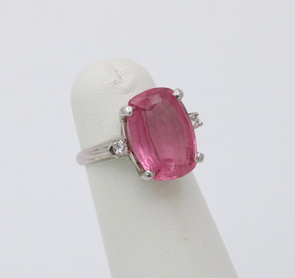 Vintage Pink Tourmaline Diamonds 14K White Gold Cocktail Ring