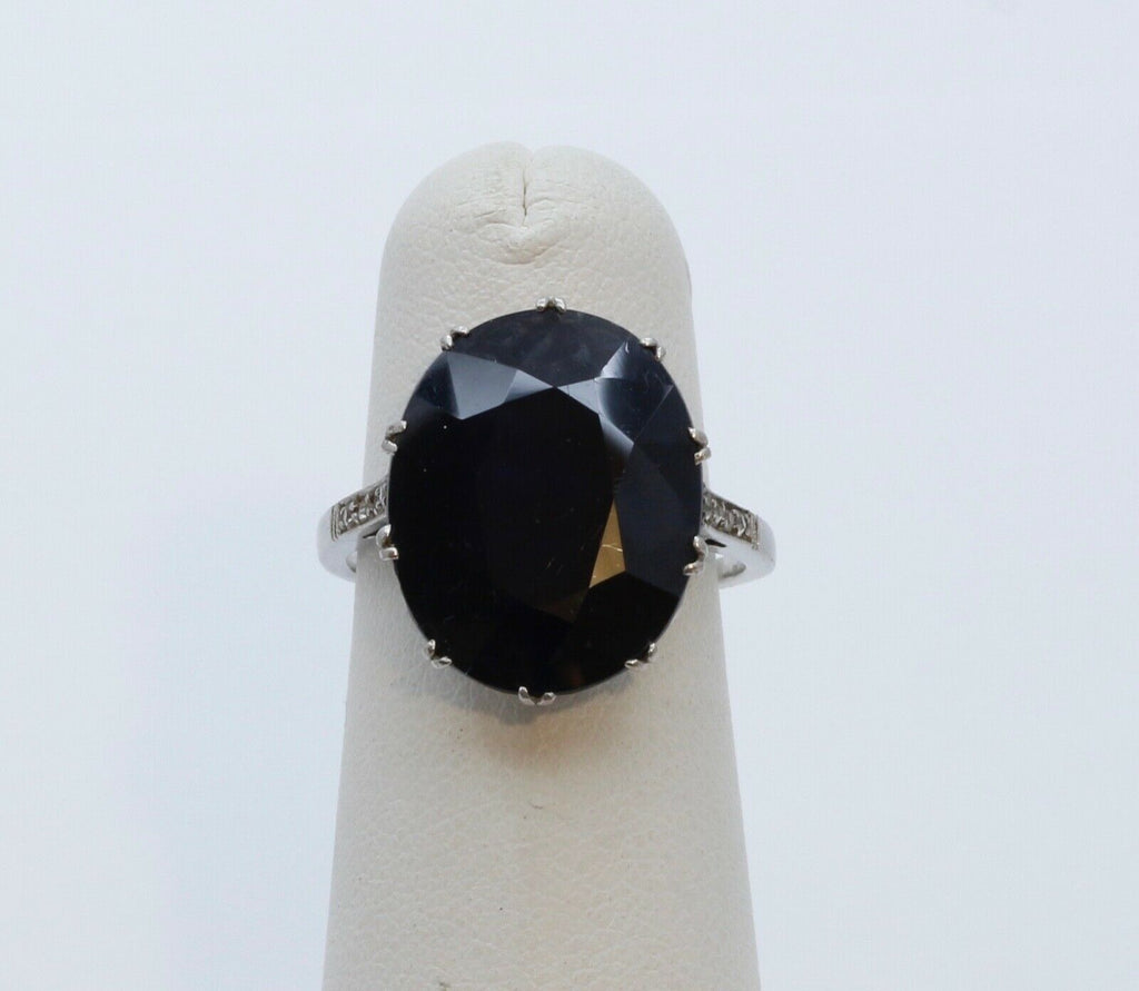 Art Deco Large Synthetic Sapphire Diamonds Platinum Cocktail Ring