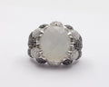 Vintage Milky Quartz White Black Diamonds 18K White Gold Cluster Ring