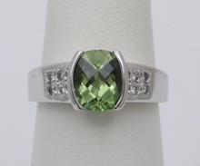 Load image into Gallery viewer, Vintage 14K White Gold Green Tourmaline and Diamond Ring, Engagement Ring
