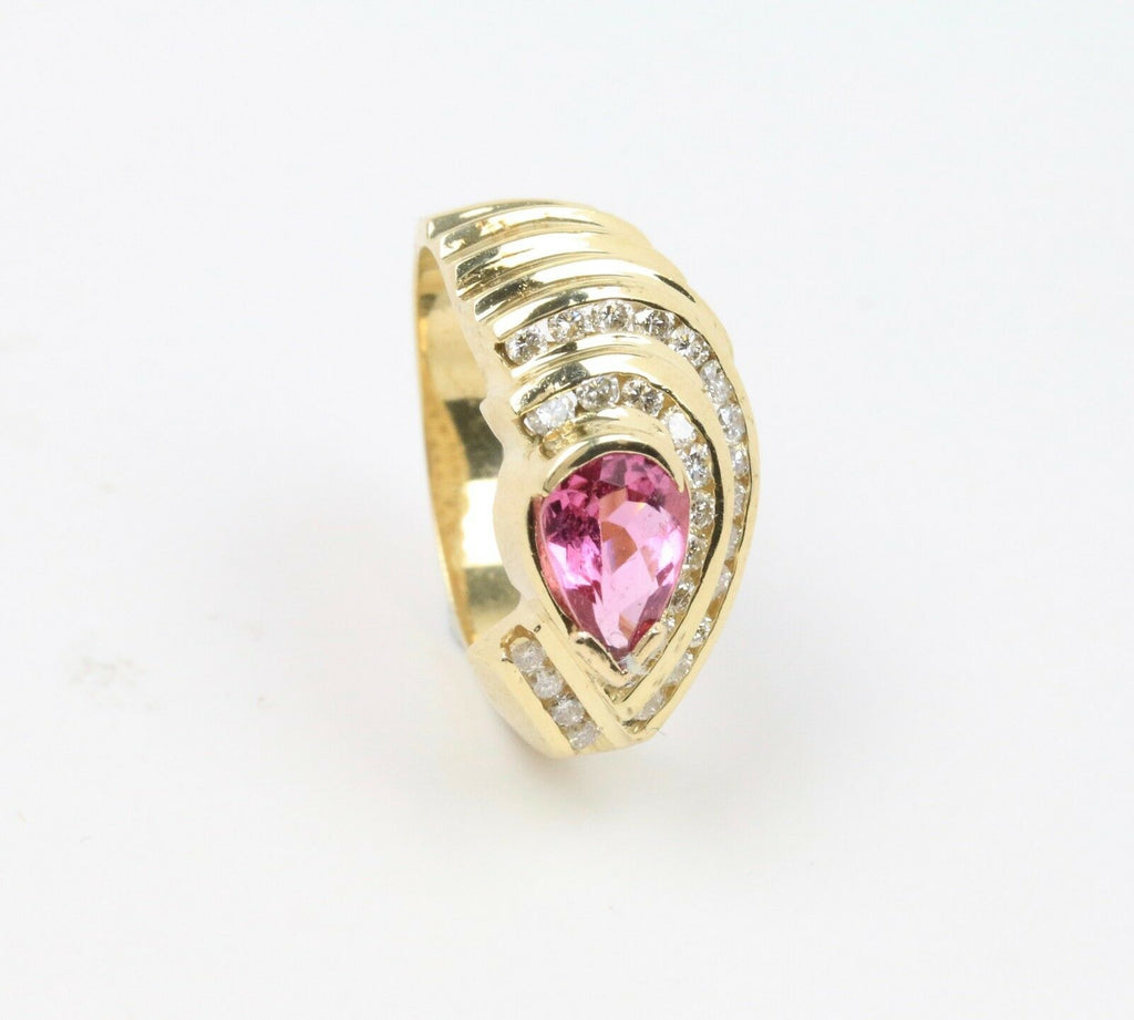 Vintage 14K Yellow Gold Pink Sapphire and Diamond Ring