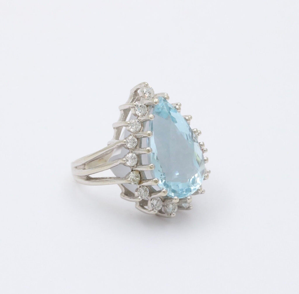 Estate Aquamarine Diamonds 14K White Gold Ring