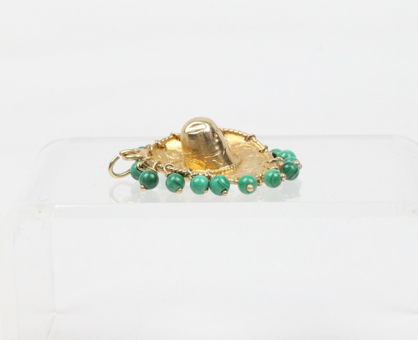 Vintage Sombrero Pendant 14K Yellow Gold Malachite