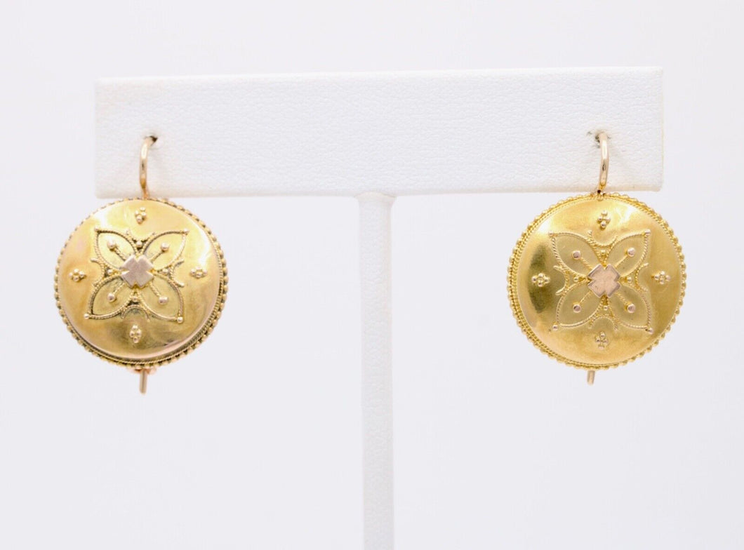 Victorian Flower 14K Yellow Rose Gold Dangle Earrings