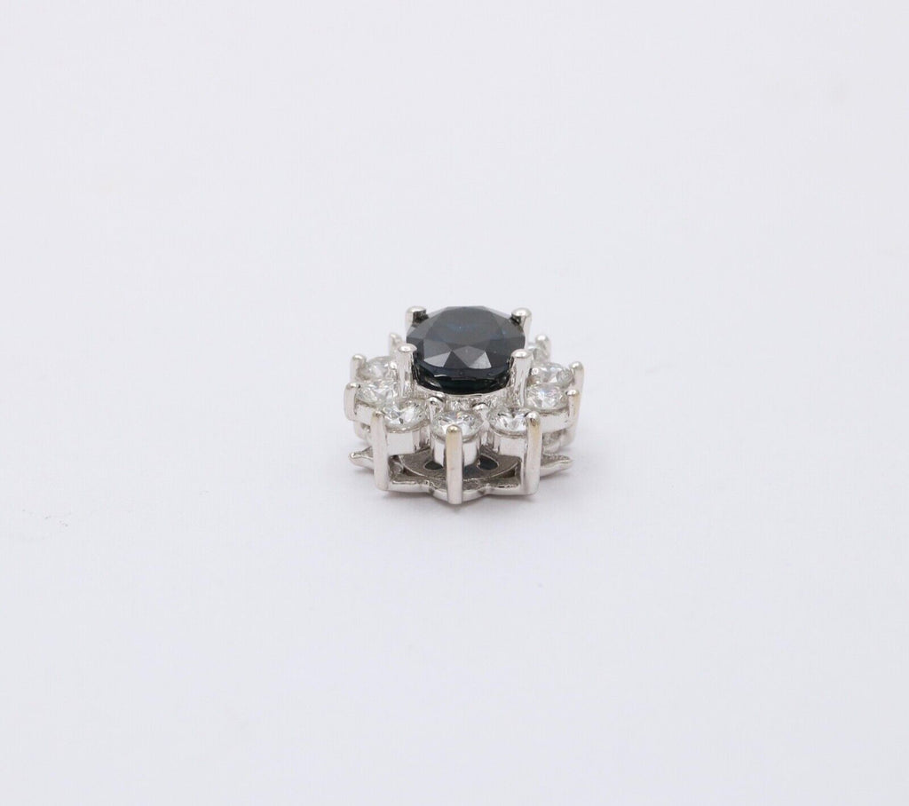 Vintage 14K White Gold Sapphire & Diamond Pendant Necklace