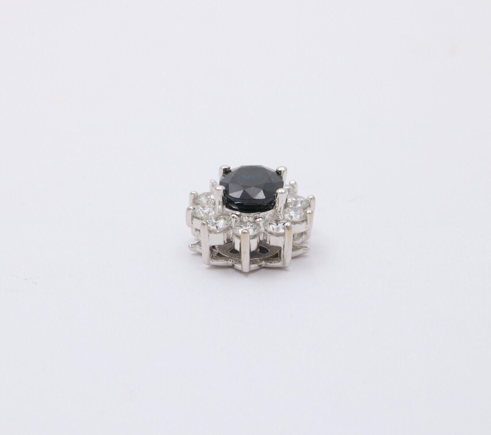 Vintage 14K White Gold Sapphire & Diamond Pendant Necklace