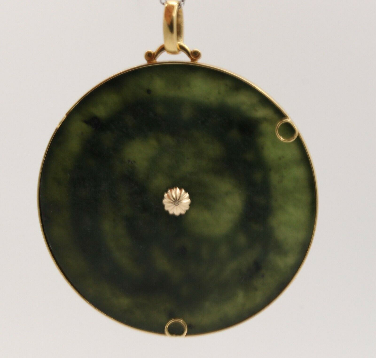 Vintage 18K Yellow Gold Spinning Dragon Jade Large Medallion
