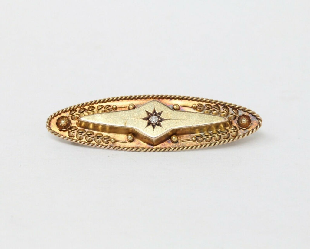 Victorian English 15K Yellow Gold Diamond Brooch