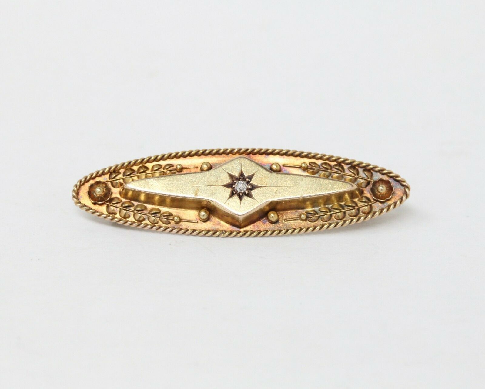 Victorian English 15K Yellow Gold Diamond Brooch