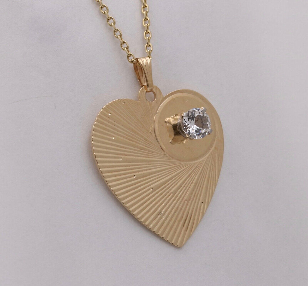 Vintage Heart 14K Yellow Gold CZ Pendant
