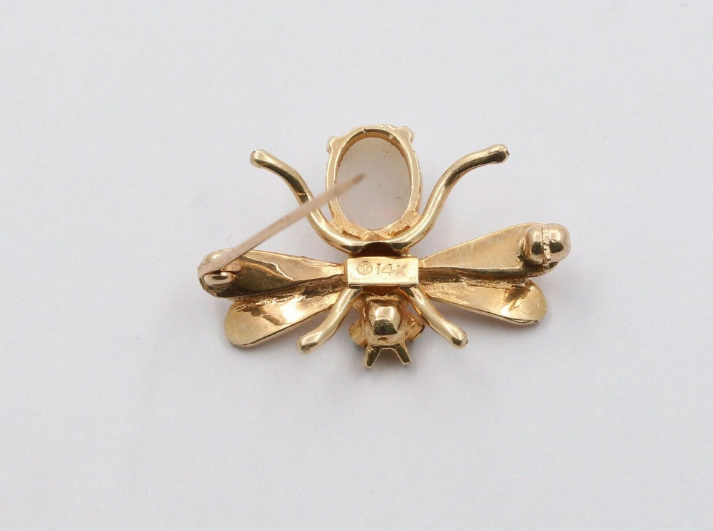 Vintage 14K Yellow Gold Opal Bee Brooch