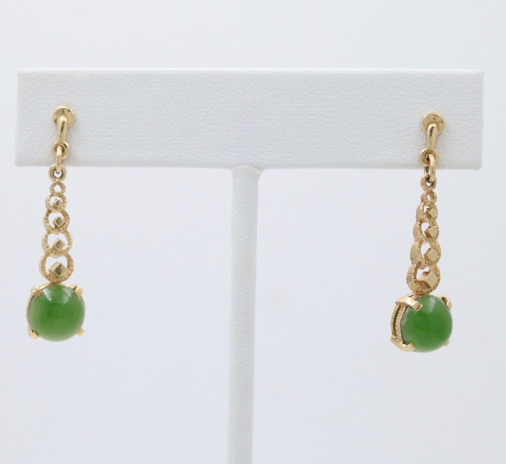 Vintage 14K Yellow Gold Chrysoprase Dangling Earrings