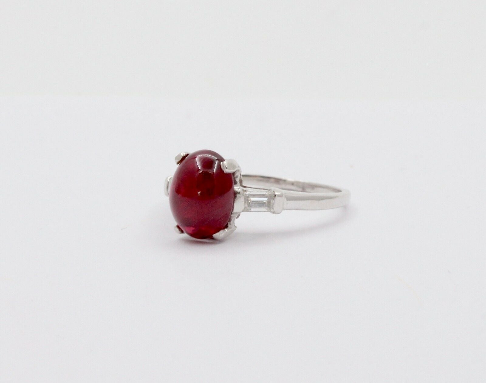 Vintage Platinum Cabochon Ruby Alternative Engagement Ring