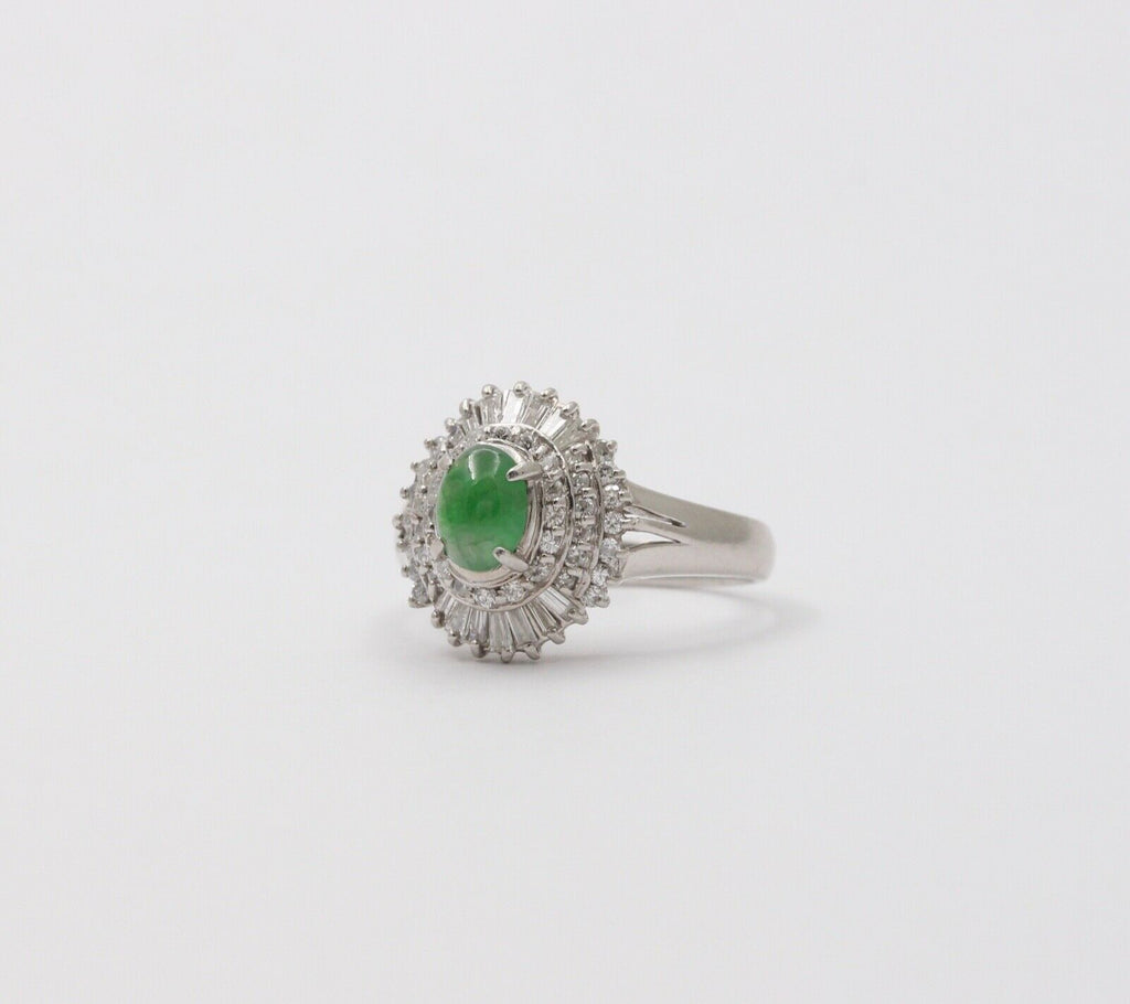 Vintage Jade Baguette Diamonds Cluster Platinum Ring