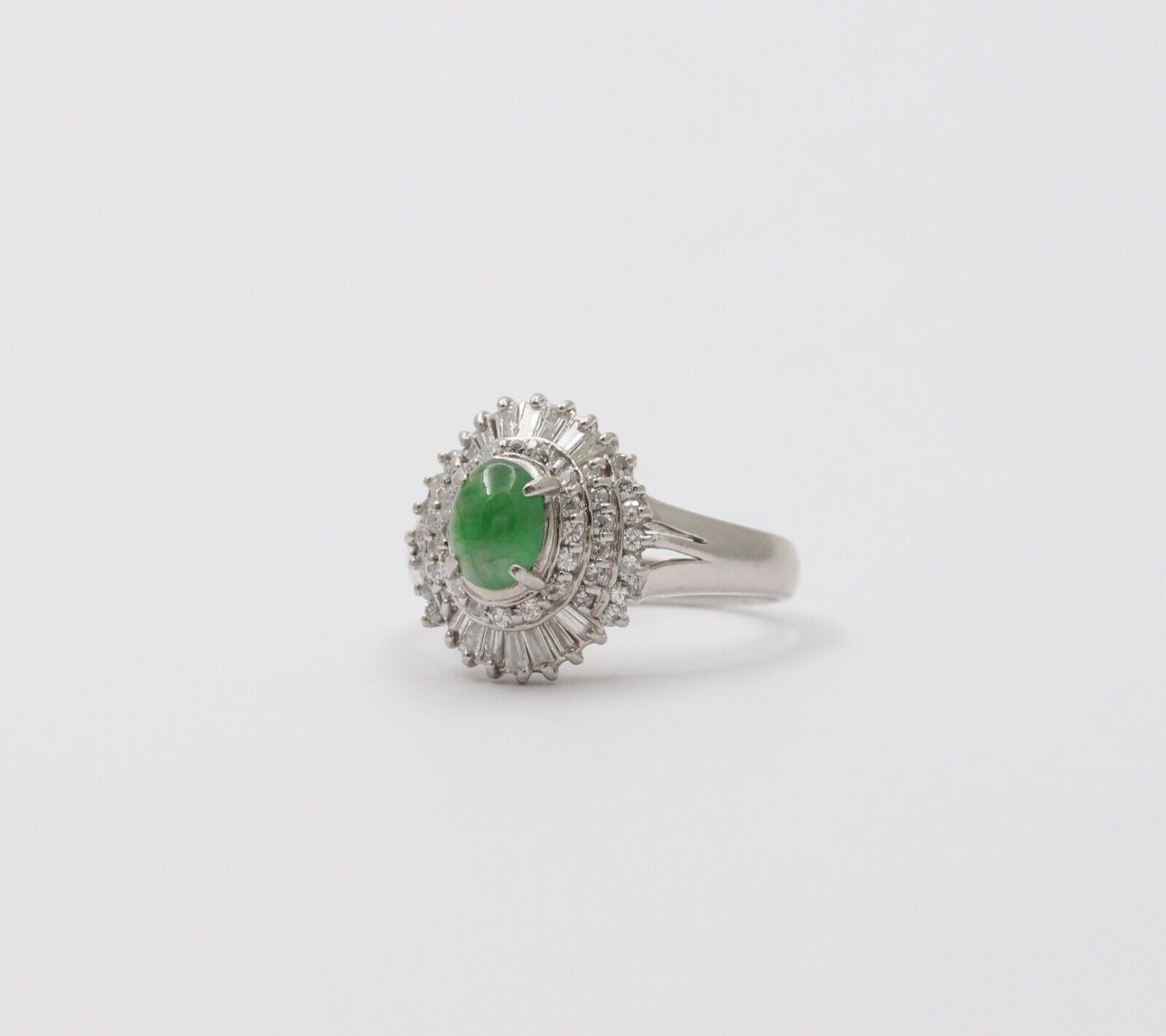 Vintage Jade Baguette Diamonds Cluster Platinum Ring