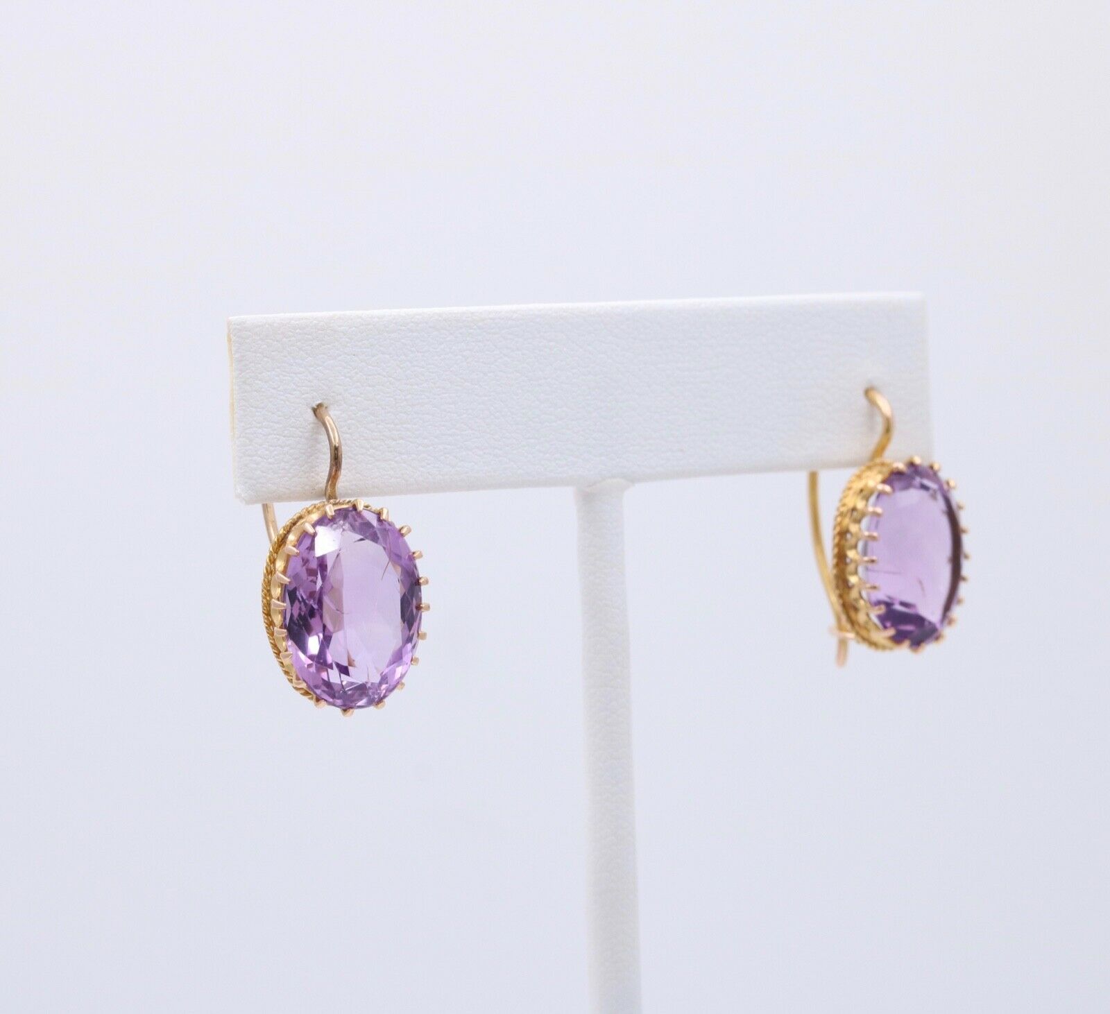 Victorian Rose De France Amethyst 14K Yellow Gold Earrings