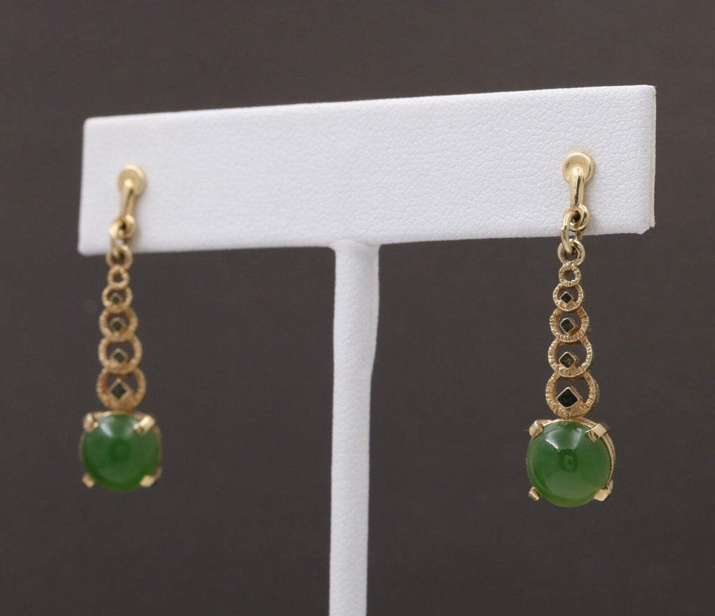 Vintage 14K Yellow Gold Chrysoprase Dangling Earrings