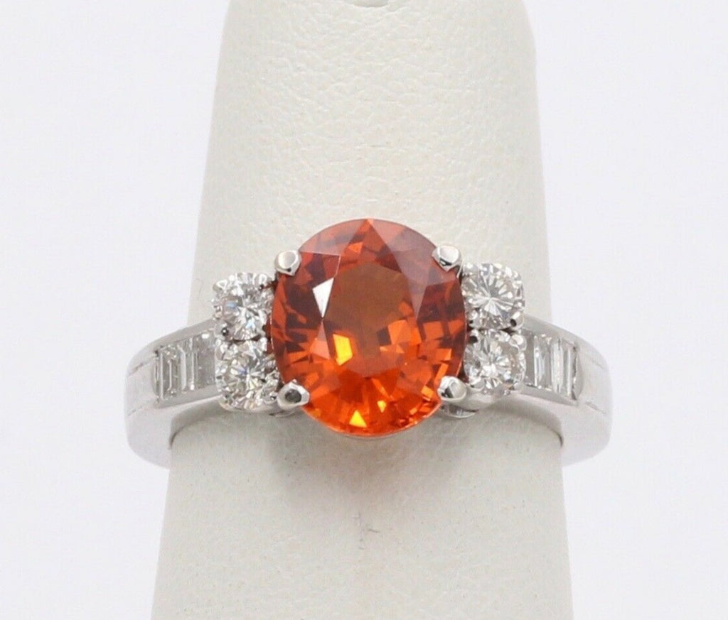 Vintage 18K White Gold Spessartine Garnet Diamond Alternative Engagement Ring