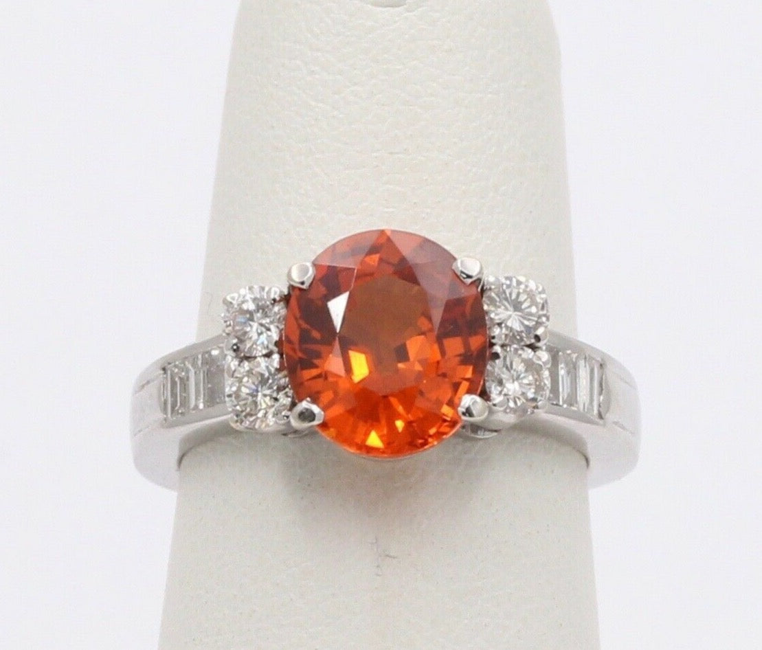 Vintage 18K White Gold Spessartine Garnet Diamond Alternative Engagement Ring
