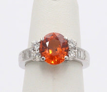 Load image into Gallery viewer, Vintage 18K White Gold Spessartite Garnet Diamond Alternative Engagement Ring
