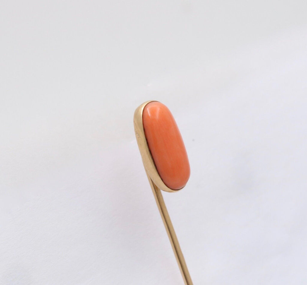 Antique 14K Yellow Gold Coral Stick Pin, Lapel Pin