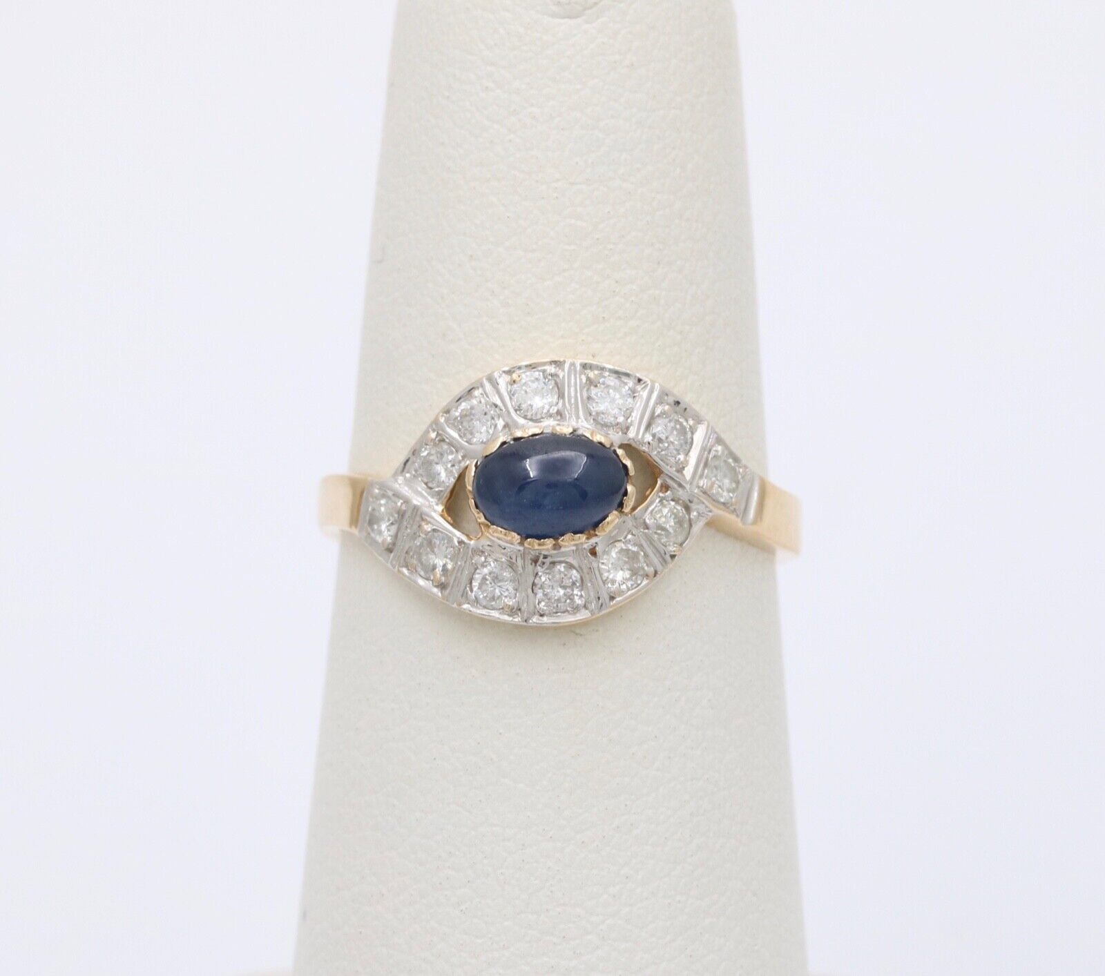 Vintage Sapphire Diamonds 14K White Yellow Gold Bypass Ring