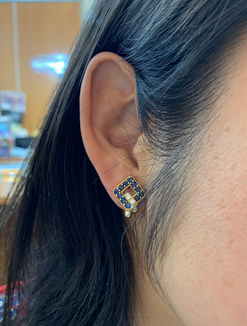 Mauboussin Paris Vintage 18K Yellow Gold Sapphire Diamond Earrings