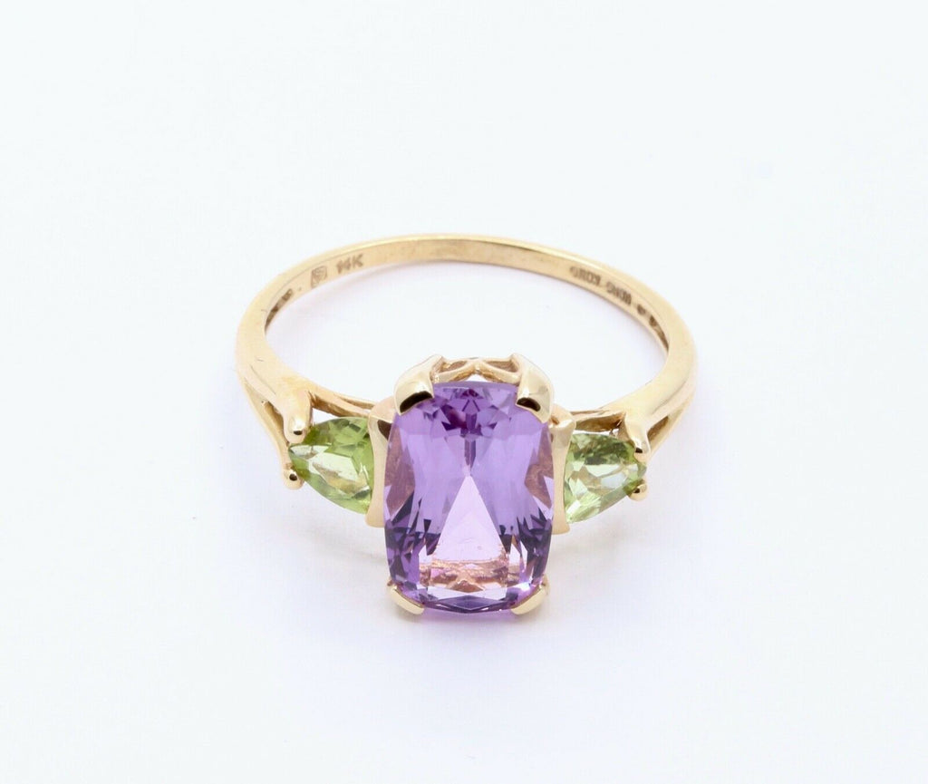 Beautiful Vintage Ladies Amethyst Peridot 14K Yellow Gold Ring