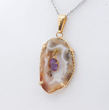 Load image into Gallery viewer, Vintage Agate Geode Crystal &amp; Amethyst February Birthstone Pendant
