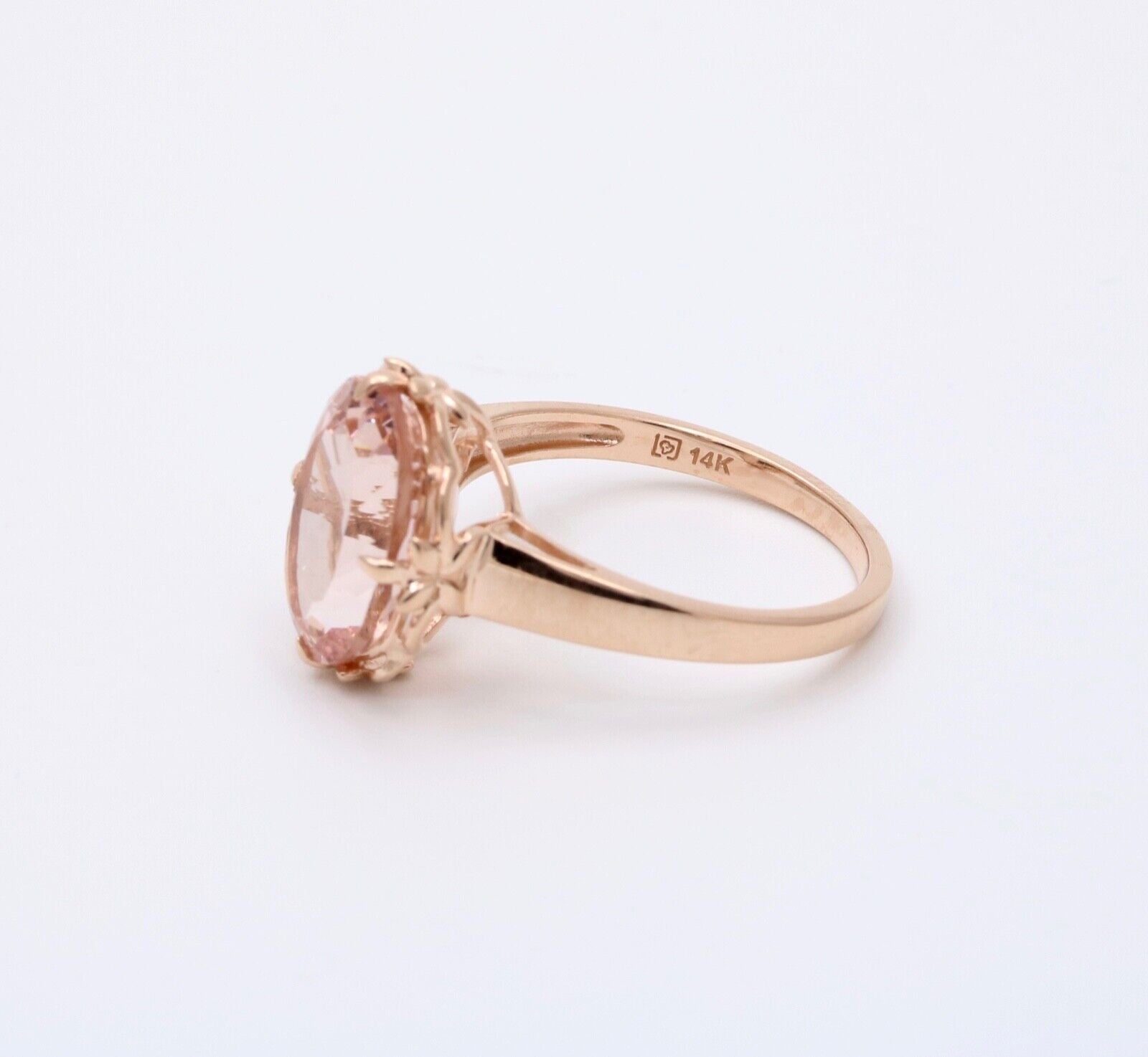Sweet 14K Rose Gold Peach Morganite Solitaire Ring, Cocktail Ring