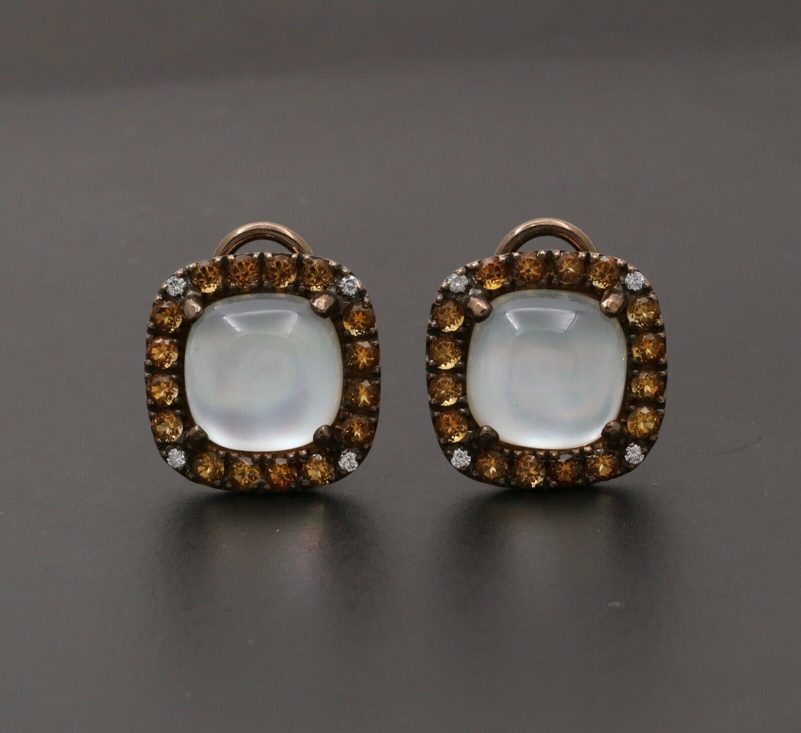 Vintage Italian Zoccai Crystal Diamonds Citrine 18K Earrings
