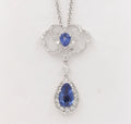 Elegant Blue Sapphires Diamonds 18K White Gold Pendant