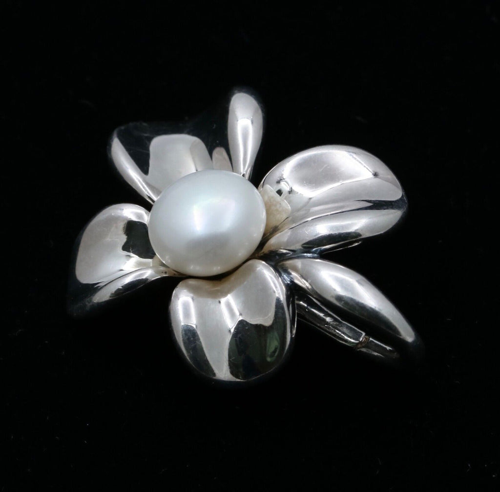 Vintage Sterling Silver Ann King Pearl Orchard Flower Pendant
