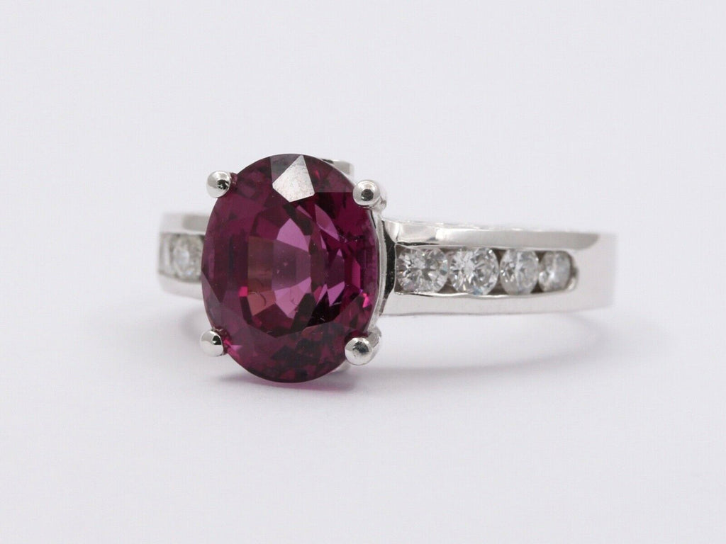 Large Cocktail Rhodolite Garnet Diamonds 14K White Gold Ring