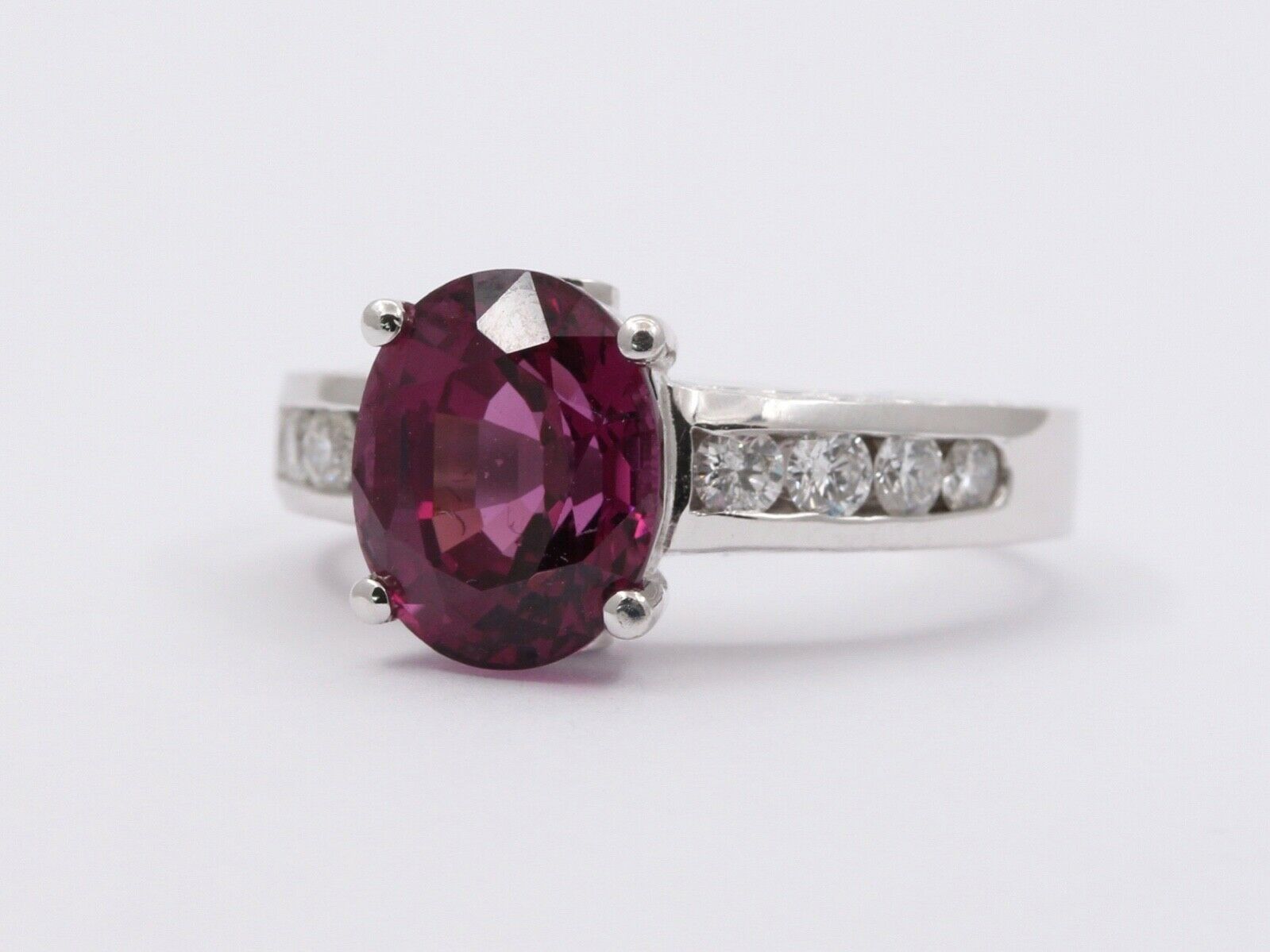 Large Cocktail Rhodolite Garnet Diamonds 14K White Gold Ring