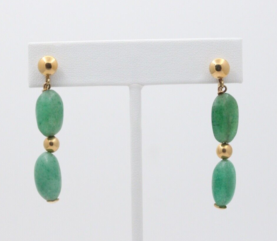 Vintage 14K Yellow Gold Aventurine Dangling Earrings