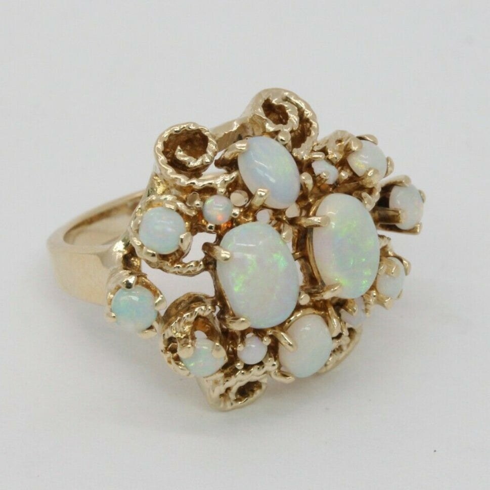Vintage 14K Yellow Gold Opal Cluster Cocktail Ring