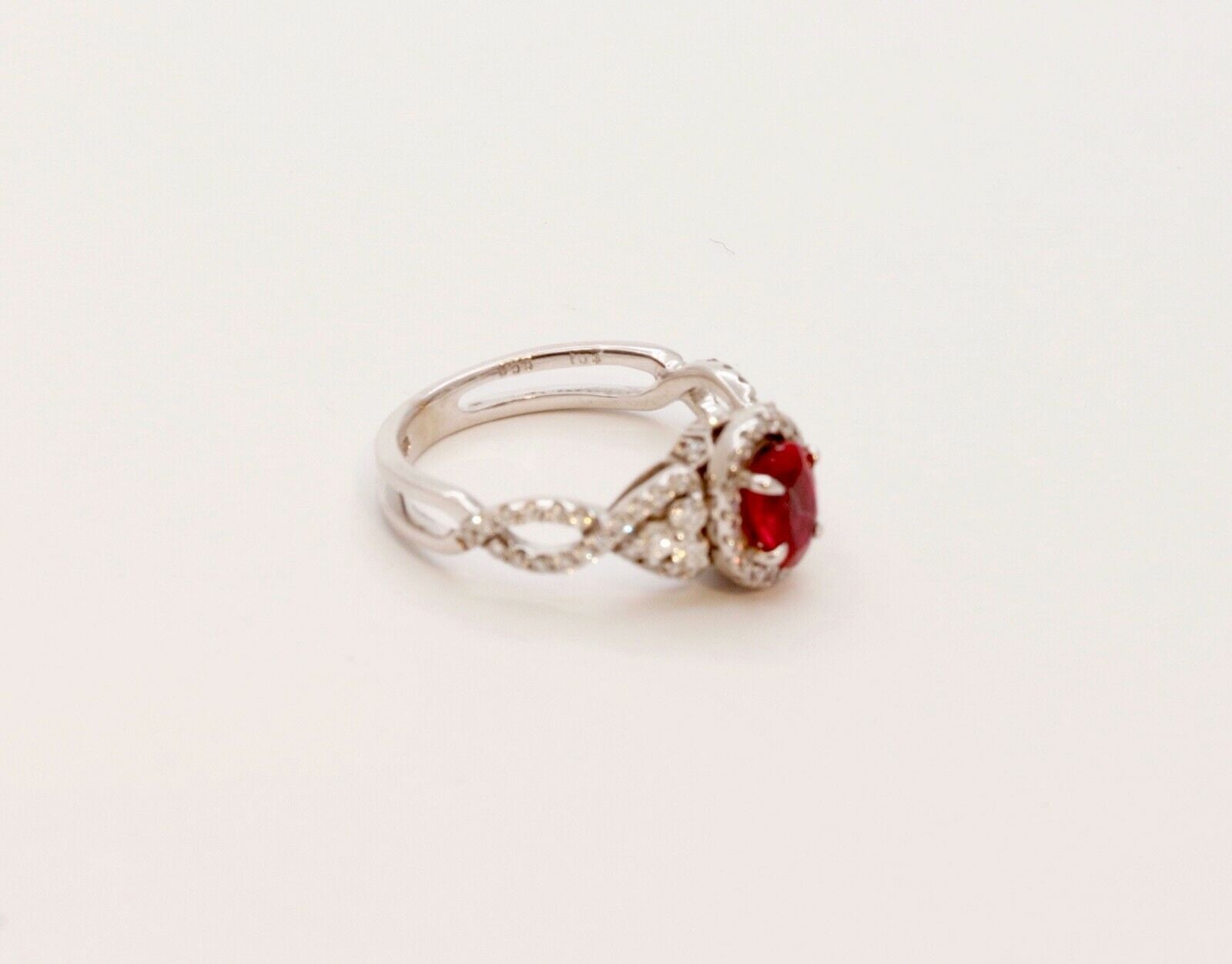 Elegant Crossover Ruby Diamonds Engagement Ring
