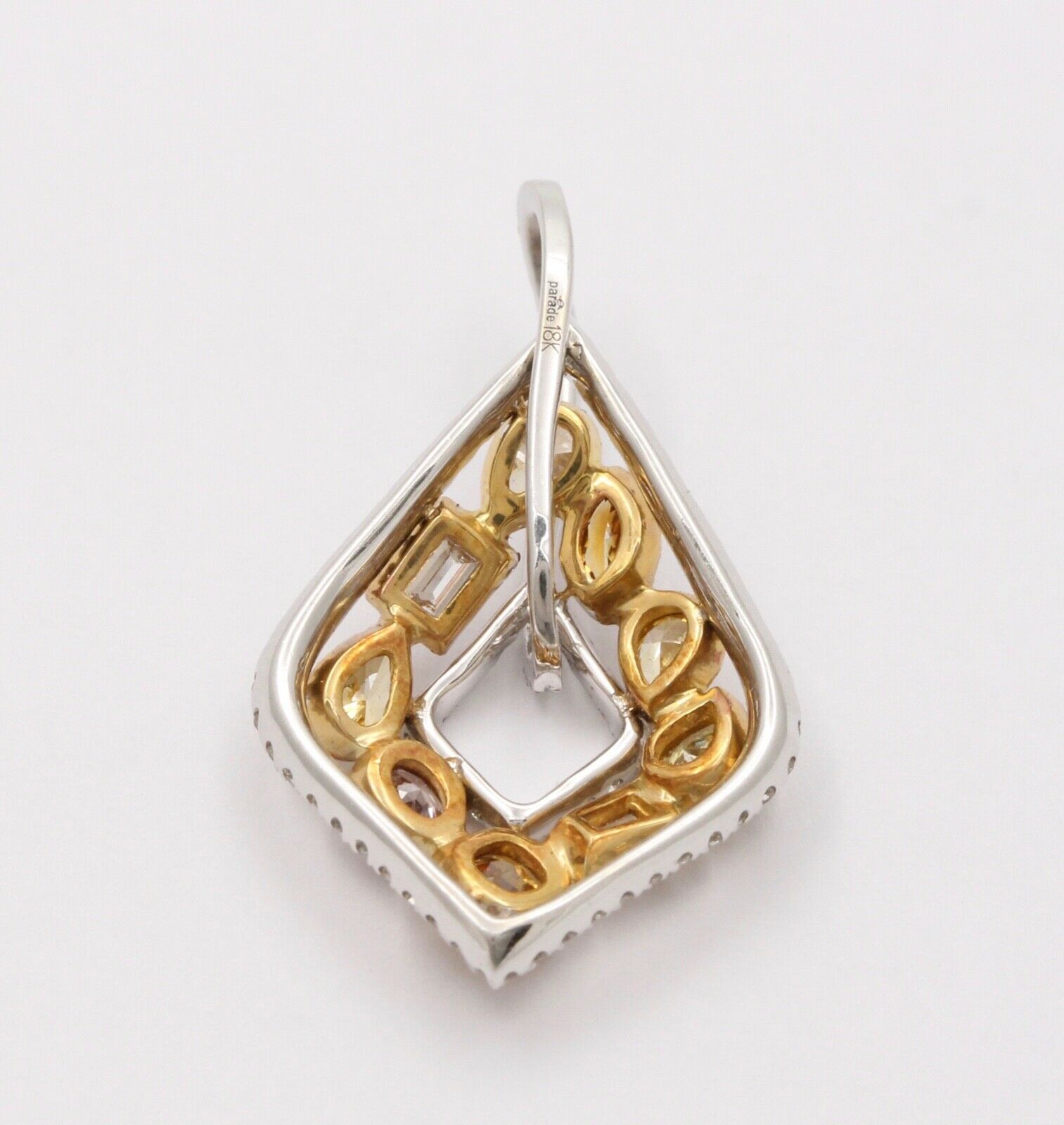 Parade Multi Color Diamond 18K White & Yellow Gold Pendant, Necklace. Estate