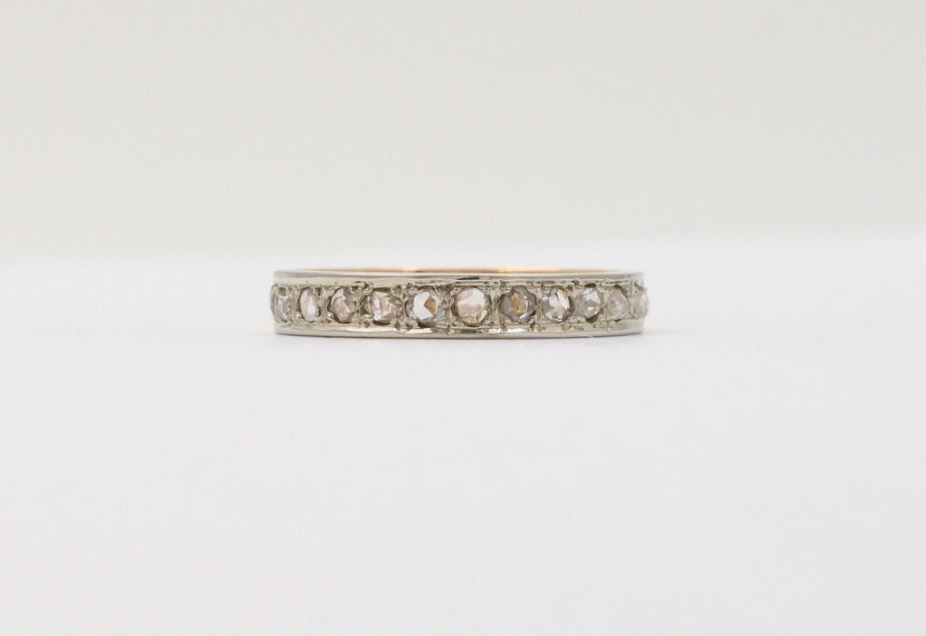 French Antique Rose Cut Diamonds 18K Yellow White Gold Wedding Band