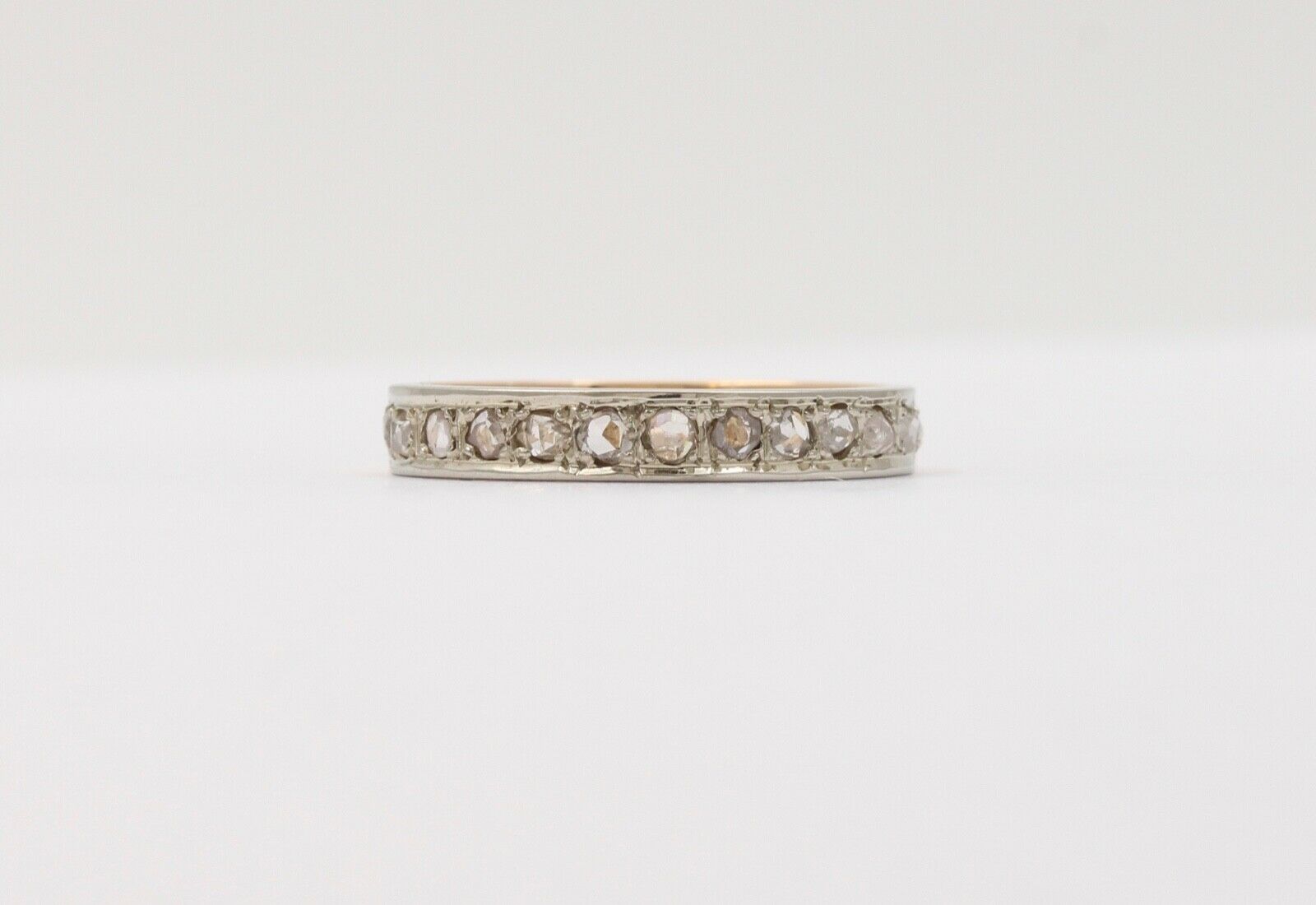 French Antique Rose Cut Diamonds 18K Yellow White Gold Wedding Band
