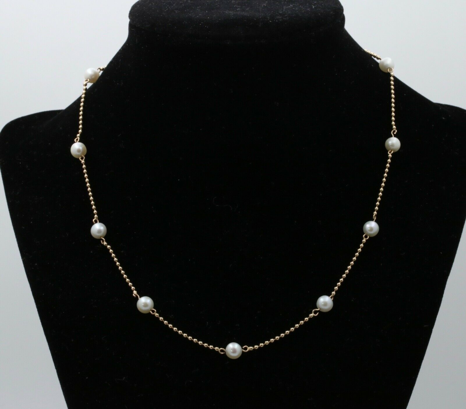 Vintage 14K Yellow Gold Pearl Dog Tag Chain Necklace, June Birth Stone