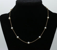 Load image into Gallery viewer, Vintage 14K Yellow Gold Pearl Dog Tag Chain Necklace, June Birth Stone
