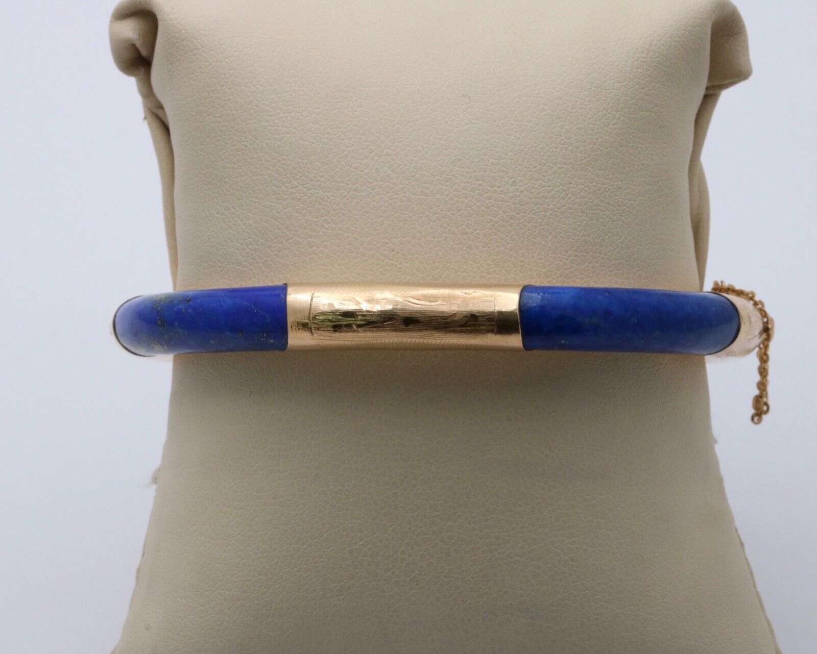 Vintage Lapis Lazuli 14K Yellow Gold Hinge Bracelet