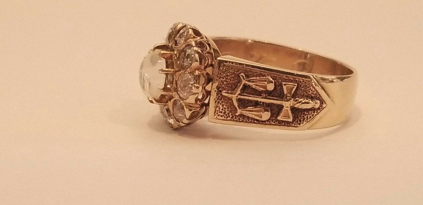 Important Historical Georgian Old Mine Diamonds Moonstone 18K Rose Gold Ring