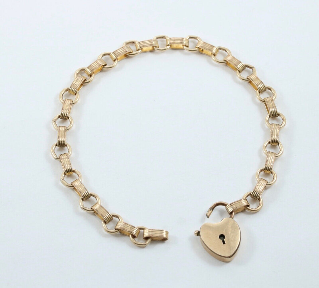 Antique 12K Yellow Gold Heart Padlock Bracelet