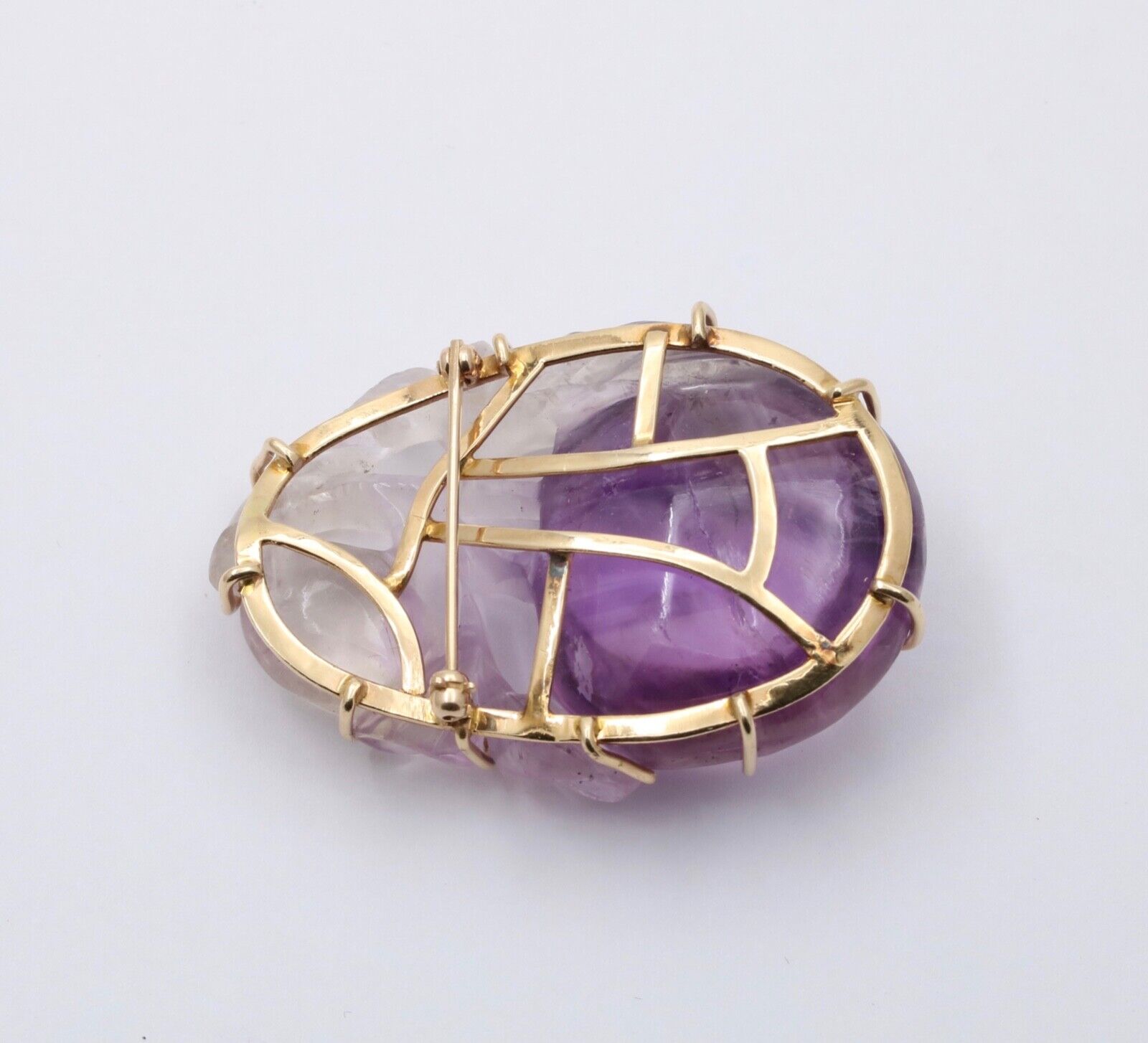 Victorian Blended Color Hand Carved Amethyst Brooch Pin