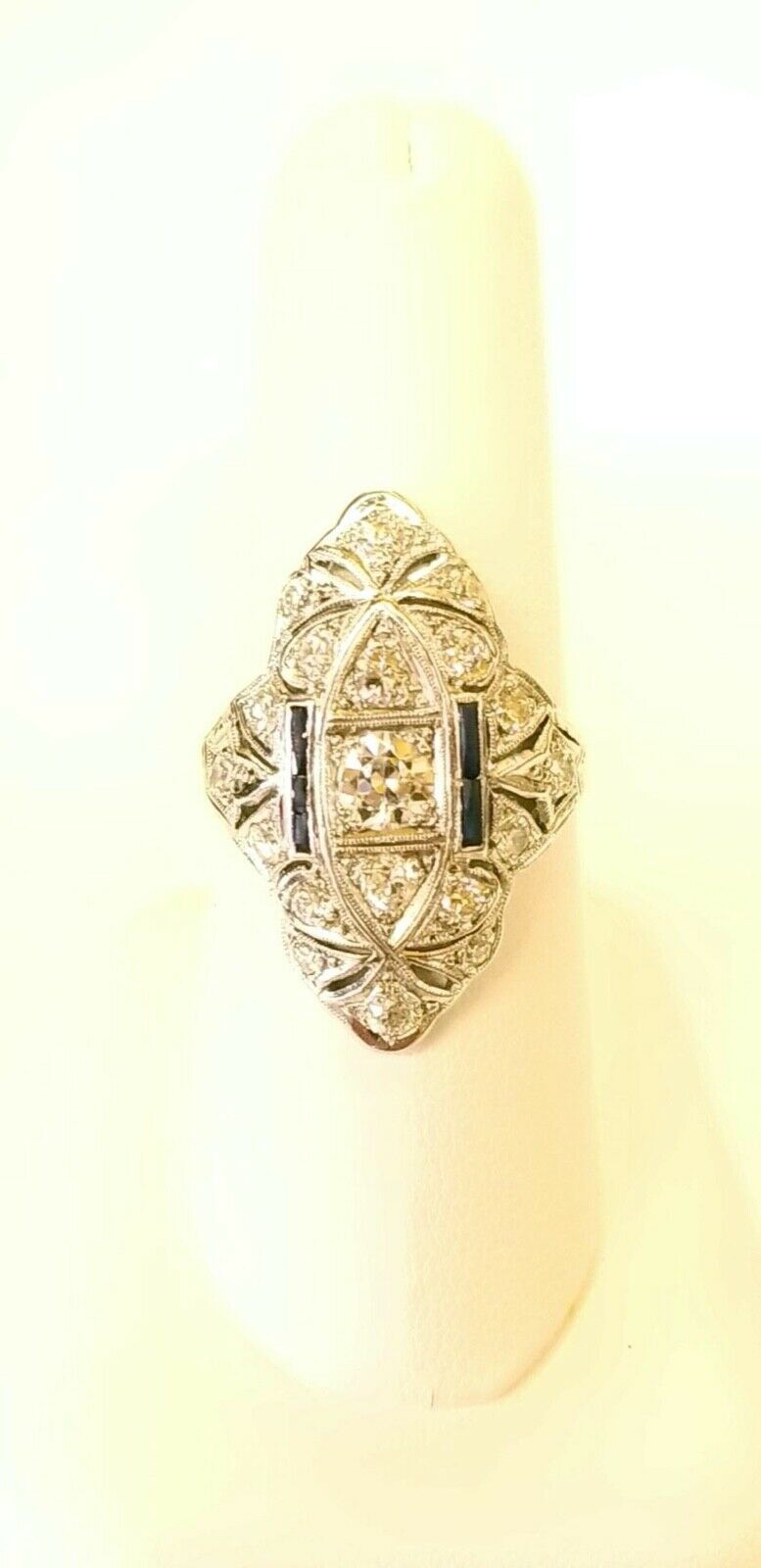 Art Deco Ladies Diamonds Sapphires Platinum Ring