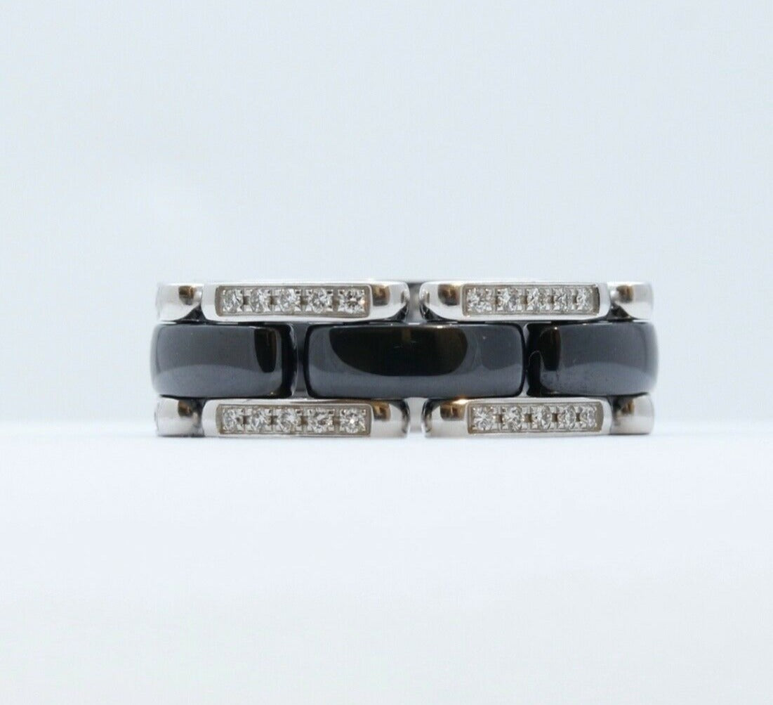 Chanel Ultra Ring Diamonds Black Ceramic 18K White Gold Ring